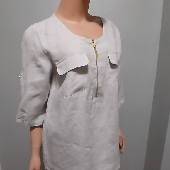 Ellen Tracy Pure Linen Top 3/4 Sleeves Size Large Tan Color - Picture 3 of 16